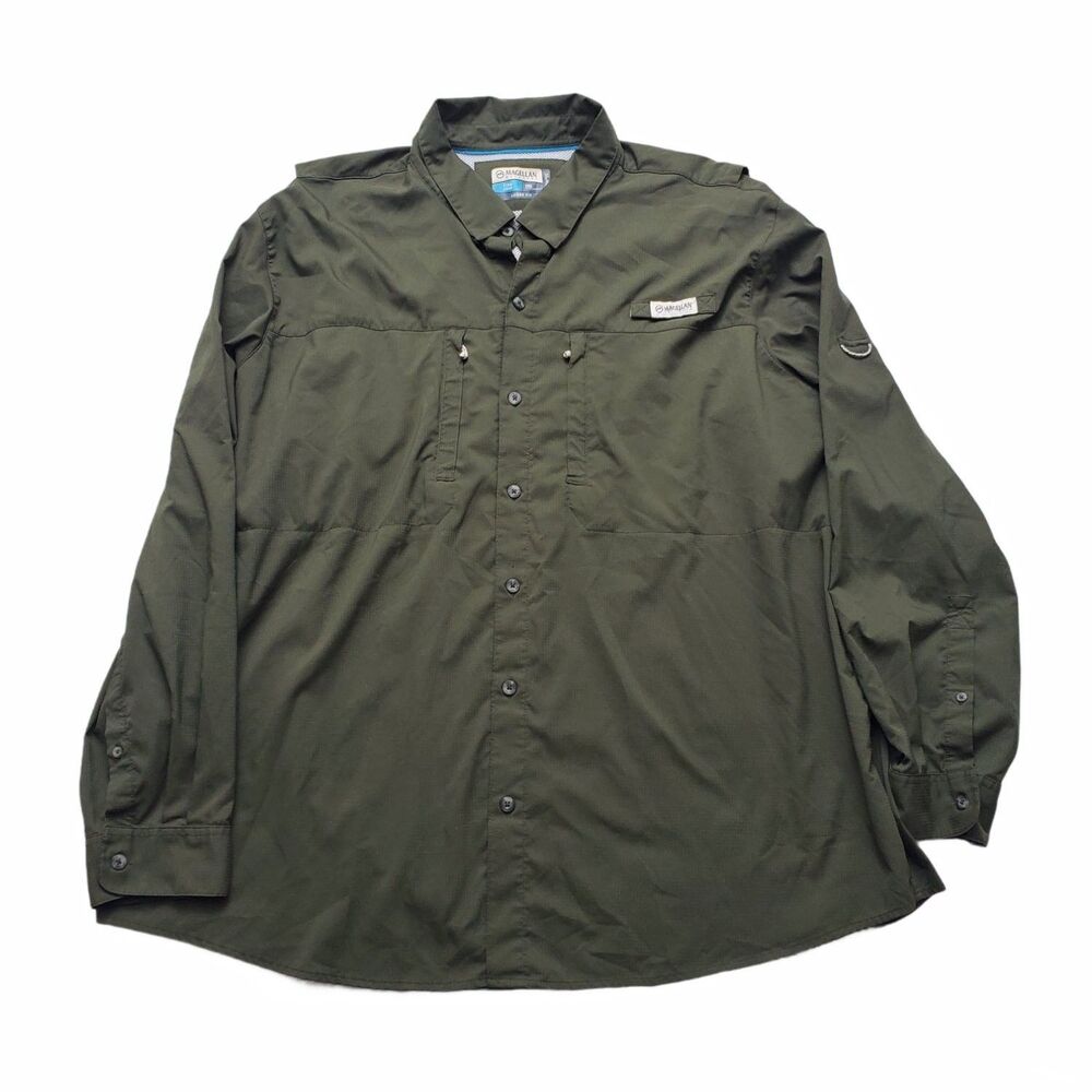 Magellan Outdoors Mens 3XL Fishing Shirt Green Long Sleeve Vented MagWick Loose